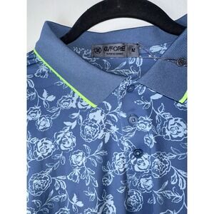 New G/Fore Medium Golf Polo Peony Sketch‎ Tech Jersey Floral Print Slate Blue